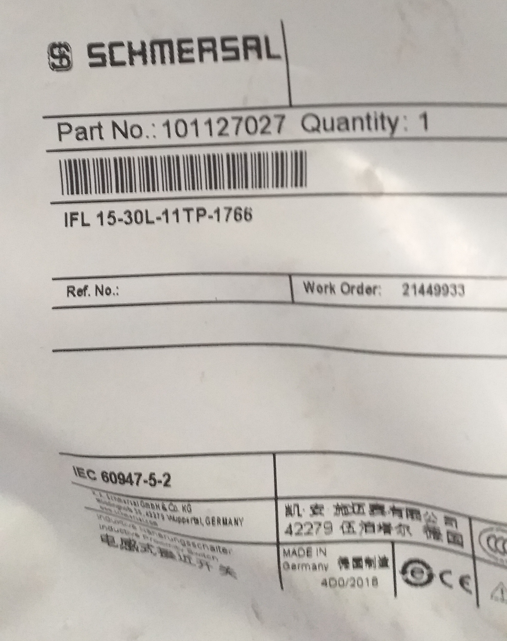 SCHMERSAL SENSOR INDUCTIVO IFL15-30L-11TP-1766 - Imagen 2